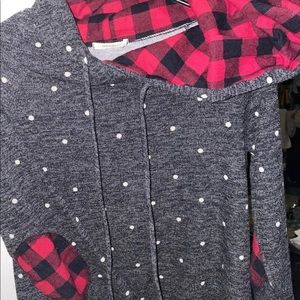 Polka dot & red plaid hoodie